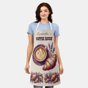 Aangepaste Cafe Merch Vintage Croissant Met Lavend Schort