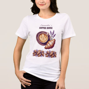 Aangepaste Cafe Merch Vintage Croissant Met Lavend Tri-Blend Shirt