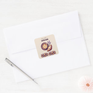 Aangepaste Cafe Merch Vintage Croissant Met Lavend Vierkante Sticker