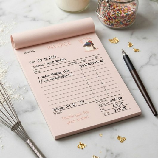 Aangepaste cake- en bakkerijfactuur notitieblok