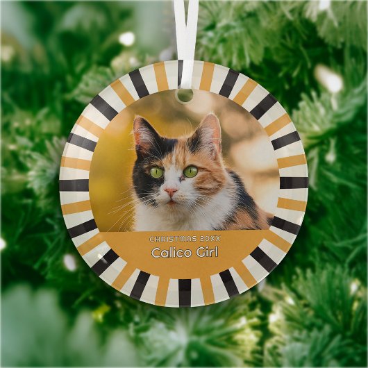 Aangepaste Calico Kat Foto Glas Ornament