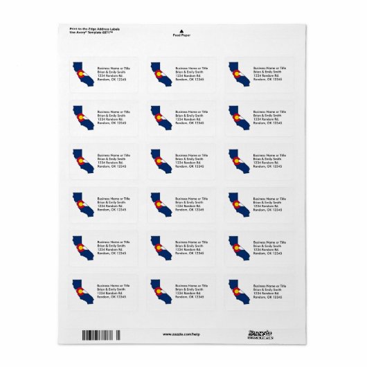 Aangepaste California Colorado retouradreslabels Etiket (Full Sheet)