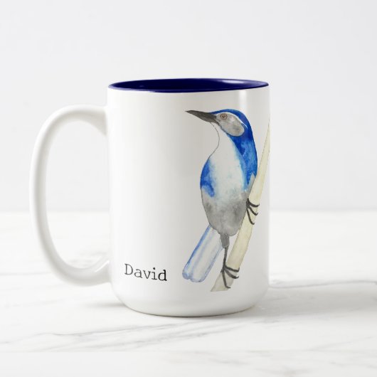 Aangepaste California Scrub Jay Tweekleurige Koffiemok (Links)