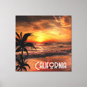 AANGEPASTE CALIFORNIË ZONSONDERGANG STRAND NATUUR CANVAS AFDRUK