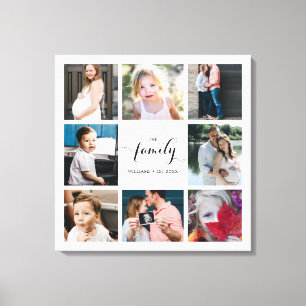 Aangepaste Calligrafie Familie 8 Foto Collage Canvas Afdruk