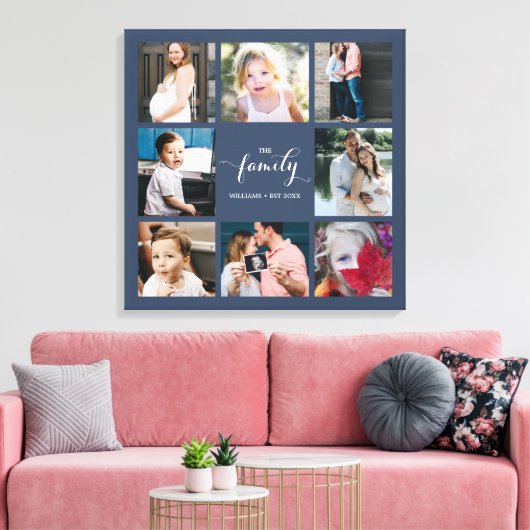 Aangepaste Calligrafie Familie 8 Foto Collage Canvas Afdruk (Insitu (Woonkamer))