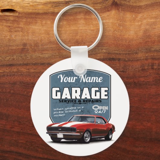 Aangepaste Camaro Garage Sleutelhanger (Voorkant)