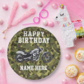 Aangepaste Camo Motorcycle Happy Birthday Name Papieren Bordje (Feest)