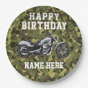 Aangepaste Camo Motorcycle Happy Birthday Name Papieren Bordje