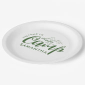 Aangepaste Camp Bachelorette Party Modern Rustiek Papieren Bordje (Gekanteld)