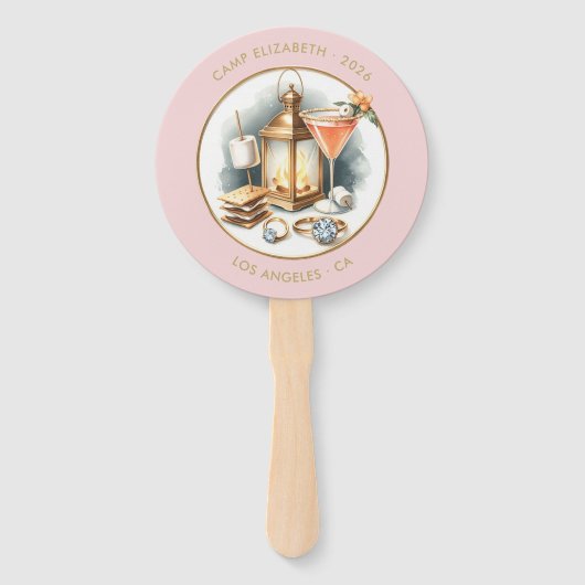 Aangepaste Camp Bride Bachelorette Weekend Reispla Handwaaier (Voorkant)