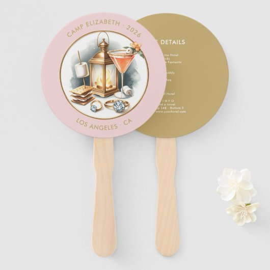 Aangepaste Camp Bride Bachelorette Weekendroute Handwaaier (Voorkant en achterkant)