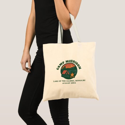 Aangepaste Camp Lake Bachelorette Trip Groen Tote Bag (Voorkant (product))