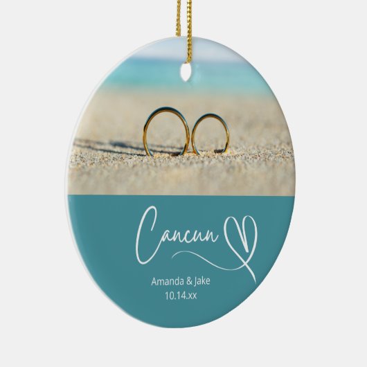 Aangepaste Cancun Bestemming Strand Bruiloft Keramisch Ornament (Rechts)