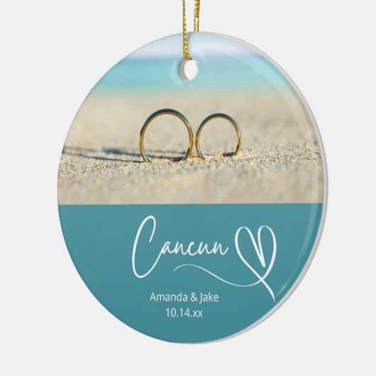 Aangepaste Cancun Bestemming Strand Bruiloft Keramisch Ornament (Links)