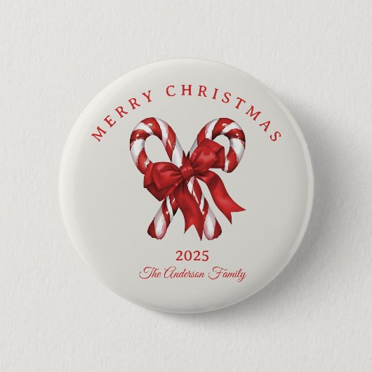 Aangepaste candy cane kerst rode cadeau ronde button 5,7 cm (Voorkant)