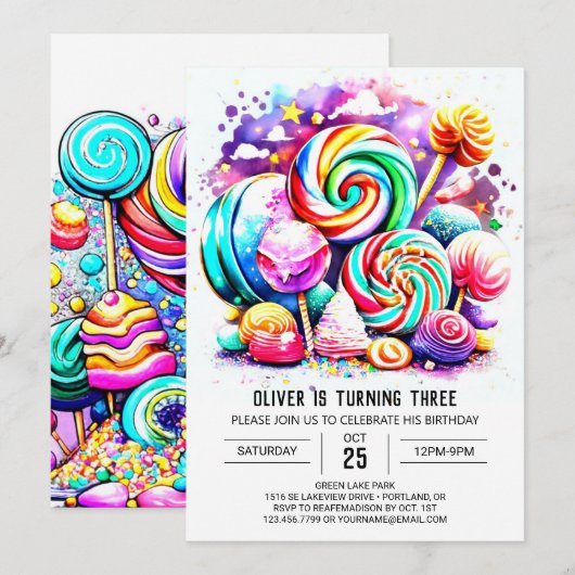 Aangepaste Candyland bewerkbare verjaardag Kaart (Voorkant / Achterkant)