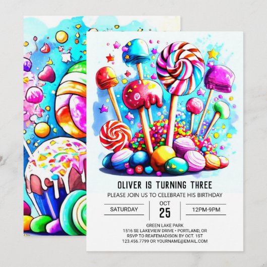 Aangepaste Candyland Kids Verjaardag Kaart (Voorkant / Achterkant)