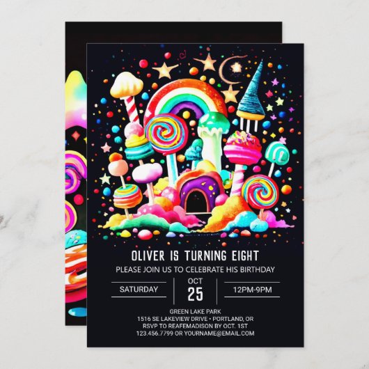 Aangepaste Candyland Verjaardag Kaart (Voorkant / Achterkant)