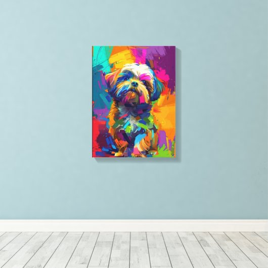 Aangepaste Canvas Poster Levendig Kleurrijke Shih Afdruk (Insitu (Houten vloer))