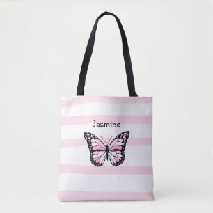 Aangepaste Canvas tas met roze vlinder