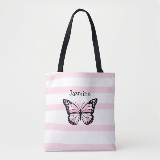 Aangepaste Canvas tas met roze vlinder (Voorkant)