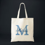Aangepaste canvas tas voor monogram | blauw en wit<br><div class="desc">Persoonlijke naam monogram canvas tas | marineblauw en witte kleur. Elegant logo ontwerp met monogrammed letter initialen. Een  cadeauidee voor bruid,  bloemmeisjes,  eerwraak en bruidsmeisjes tijdens bruiloften.</div>