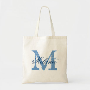 Aangepaste canvas tas voor monogram   blauw en wit