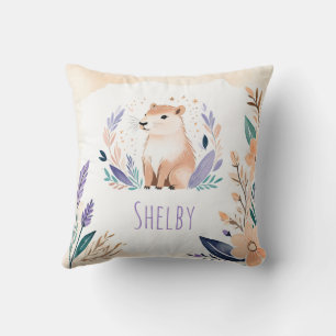 Aangepaste Capybara Kussen met Boho Floral Design