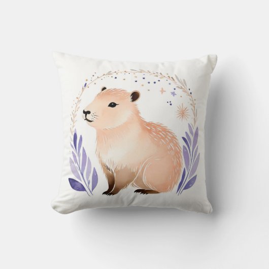 Aangepaste Capybara Kussen met Boho Floral Design (Voorkant)
