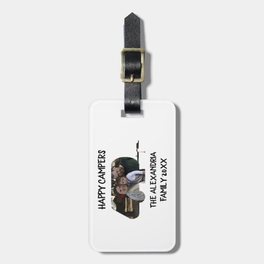 Aangepaste caravan familiefotogelukkige campers bagagelabel (Voorkant verticaal)