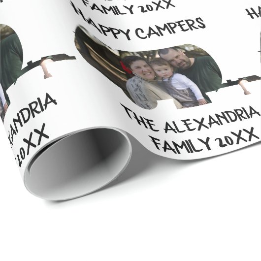 Aangepaste caravan familiefotogelukkige campers cadeaupapier (Rol Hoek)