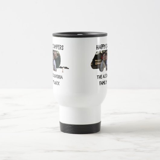 Aangepaste caravan familiefotogelukkige campers reisbeker (Center)