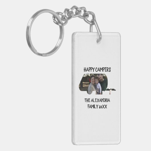 Aangepaste caravan familiefotogelukkige campers sleutelhanger (Voorkant Links)