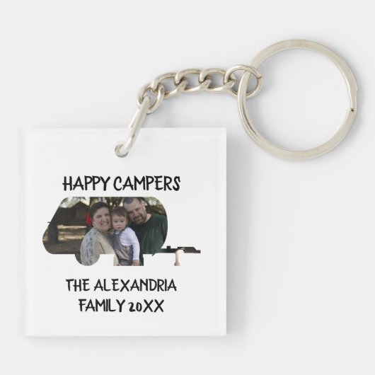 Aangepaste caravan familiefotogelukkige campers sleutelhanger (Achterkant)