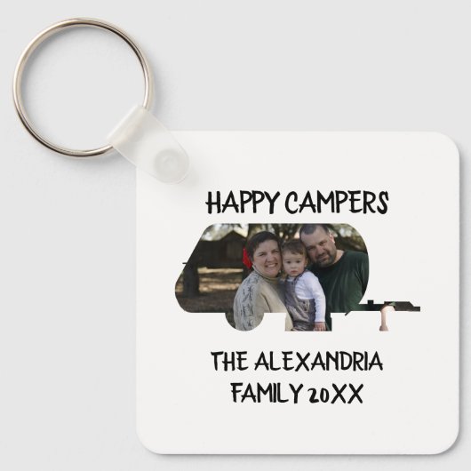Aangepaste caravan familiefotogelukkige campers sleutelhanger (Voorkant)