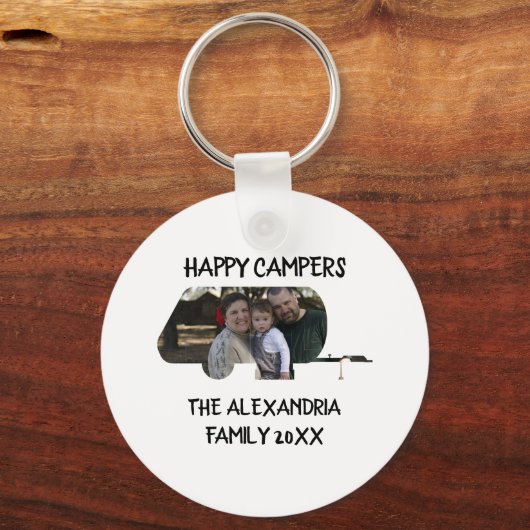 Aangepaste caravan familiefotogelukkige campers sleutelhanger (Voorkant)