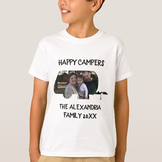 Aangepaste caravan familiefotogelukkige campers t-shirt (Voorkant)
