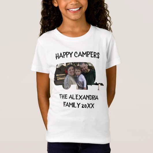 Aangepaste caravan familiefotogelukkige campers t-shirt (Voorkant)