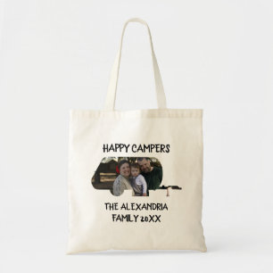 Aangepaste caravan familiefotogelukkige campers tote bag