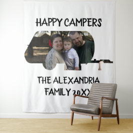 Aangepaste caravan familiefotogelukkige campers wandkleed