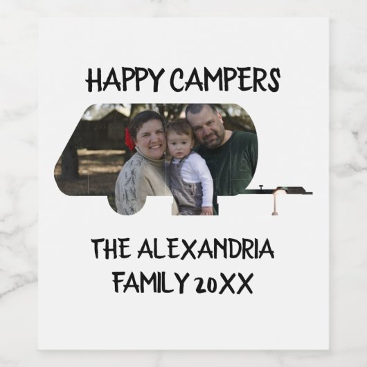 Aangepaste caravan familiefotogelukkige campers wijn etiket (Enkel label)