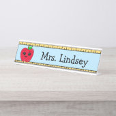 Aangepaste Cartoon Apple en Ruler van leraar Bureau Naambordje (Voorkant)