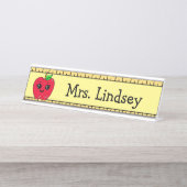 Aangepaste Cartoon Apple en Ruler van leraar Bureau Naambordje (Voorkant)