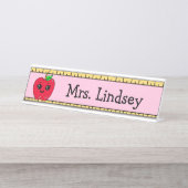 Aangepaste Cartoon Apple en Ruler van leraar Bureau Naambordje (Voorkant)