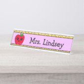 Aangepaste Cartoon Apple en Ruler van leraar Bureau Naambordje (Voorkant)