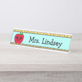 Aangepaste Cartoon Apple en Ruler van leraar Bureau Naambordje (Voorkant)