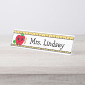 Aangepaste Cartoon Apple en Ruler van leraar Bureau Naambordje (Voorkant)