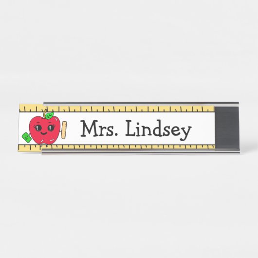 Aangepaste Cartoon Apple en Ruler van leraar Bureau Naambordje (Voorkant)