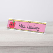 Aangepaste Cartoon Apple en Ruler van leraar Bureau Naambordje (Voorkant)